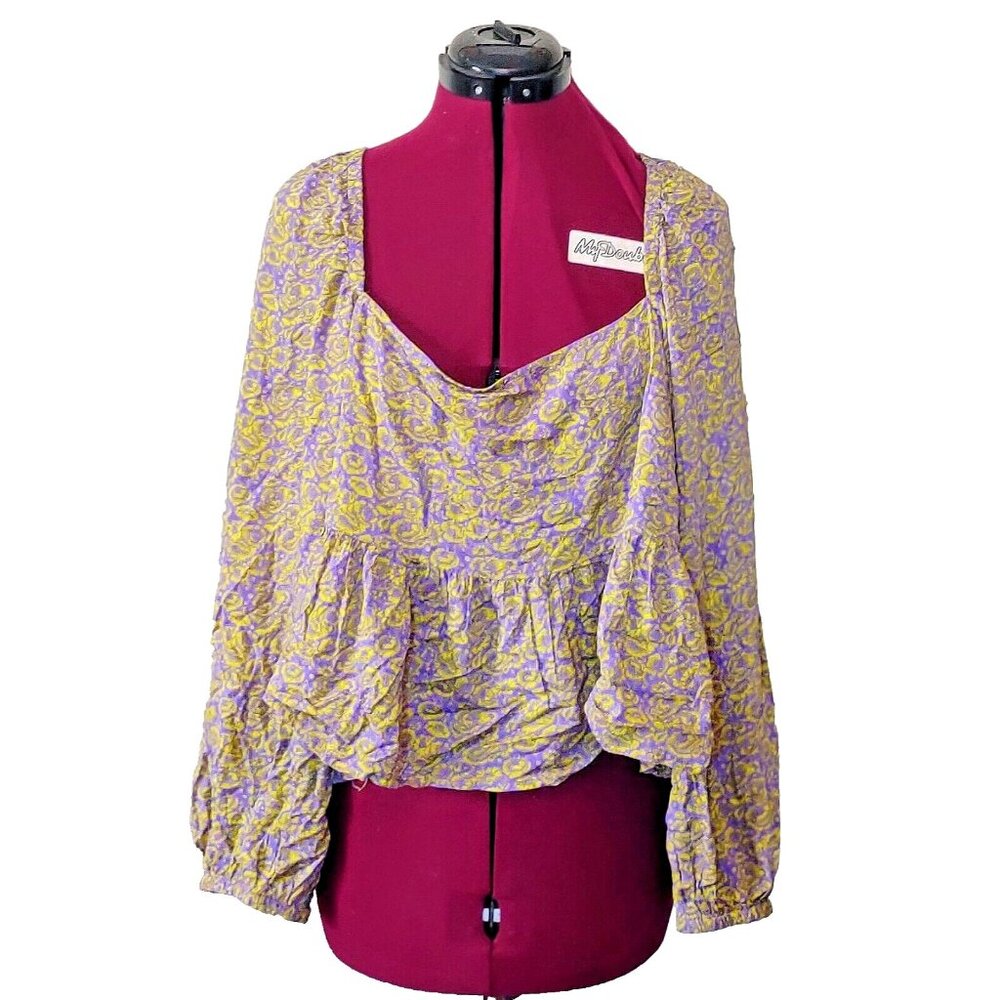 Abound Smock Crop Top Womens Size 2X Floral Print Balloon Puff Sleeves